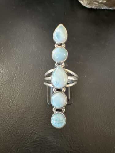 Navajo Blue Larimar Cluster Ring | Authentic Native American Sterling Silver | Multi-Stone | Sz 8 | 15979