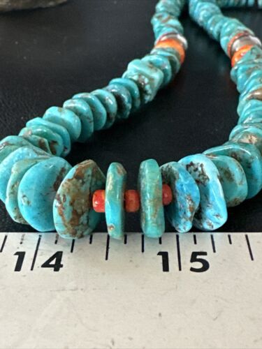 Navajo Blue Turquoise & Spiny Oyster Graduated Necklace | Sterling Silver | Authentic Native American | 28" | 14887