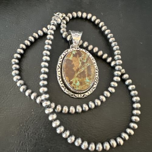 Navajo Green Gaspeite Pendant Necklace | Sterling Silver | Authentic Native American Handmade | 16360