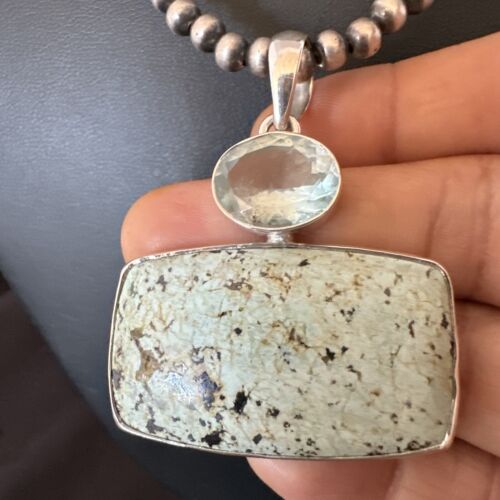 Navajo Dry Creek Turquoise Topaz Pendant Necklace | Sterling Silver | Authentic Native American Handmade | 16311