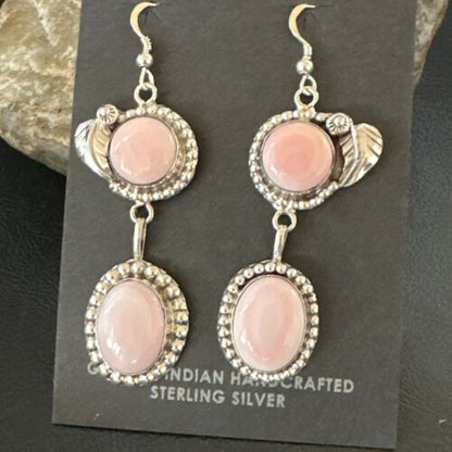 Navajo Pink Conch Shell Dangle Earrings | Sterling Silver | Authentic Native American Handmade | 17192