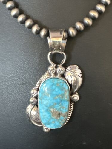 Navajo Kingman Turquoise Pendant Necklace | Sterling Silver | Native American Handmade | 15211