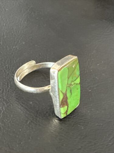 Adjustable Navajo Green Mojave Turquoise Ring | Sterling Silver | Sz 10 | Authentic Native American Handmade | 15709