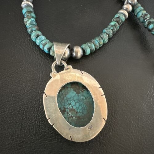 Men's Blue Spiderweb Turquoise Pendant Necklace | Navajo Sterling Silver | Authentic Native American Handmade | 17082