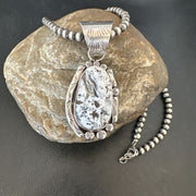 Men's White Buffalo Turquoise Pendant Necklace | Navajo Pearl Sterling Silver | 17037