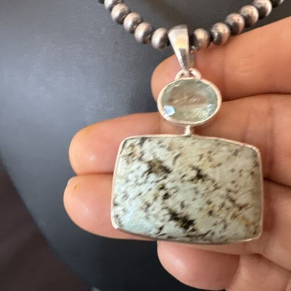 Navajo Women's Dry Creek Turquoise Topaz Pendant Necklace | Sterling Silver | 16312