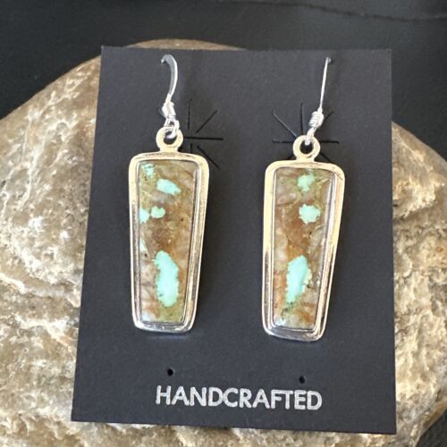 Navajo Blue Boulder Turquoise Dangle Earrings | Sterling Silver | Authentic Native American Handmade | 16506 - Masha USA