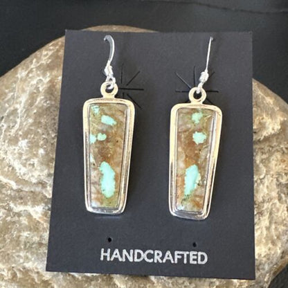 Navajo Blue Boulder Turquoise Dangle Earrings | Sterling Silver | Authentic Native American Handmade | 16506 - Masha USA