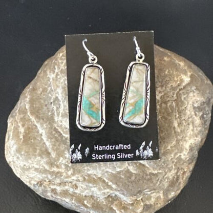 Navajo Blue Boulder Turquoise Dangle Earrings | Sterling Silver | Authentic Native American Handmade | 16496