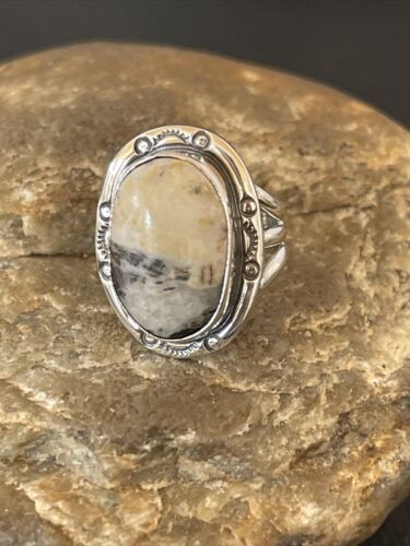 Navajo White Buffalo Turquoise Ring | Sterling Silver | Sz 6 | Authentic Native American Handmade | 10596