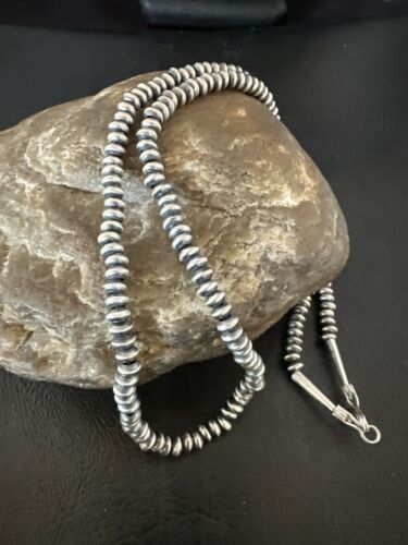 Navajo Pearl Sterling Silver Saucer Bead Necklace | Hand Strung 5mm | 20" | Authentic Native American | 60520