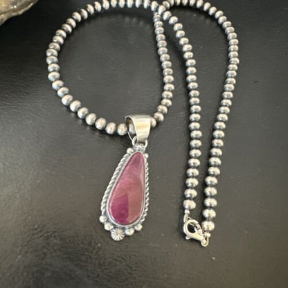 Navajo Purple Spiny Oyster Pendant with Pearls | Sterling Silver Necklace | Authentic Native American Handmade | 16059