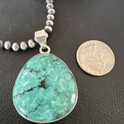 Men's Navajo Blue Spiderweb Turquoise Pendant Necklace | Sterling Silver | Authentic Native American Handmade | 16201