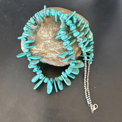 Navajo Blue Nugget Turquoise Bead Necklace | Sterling Silver Pearls | 20" | Authentic Native American Handmade | 16519