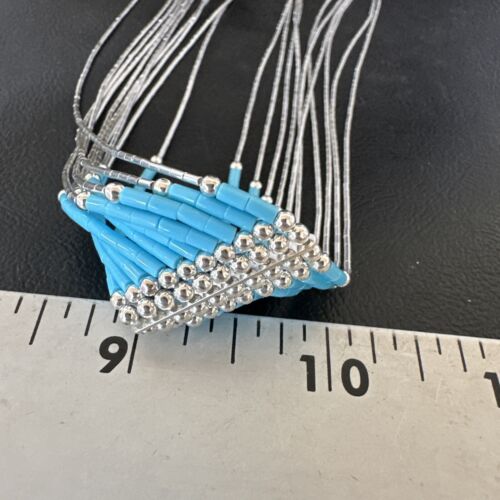 Navajo Blue Turquoise Necklace | 10-Strand | Sterling Liquid Silver Tube Heishi | 22" | 16449