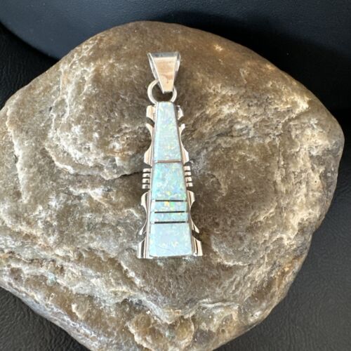 Navajo White Opal Inlay Pendant Necklace | Sterling Silver | Authentic Native American Handmade | Sf 15680