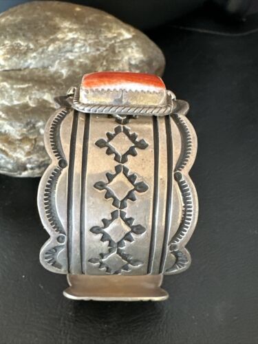 Navajo Spiny Oyster 5 Stone Cuff Bracelet | Sterling Silver | Authentic Native American Handmade | 15862