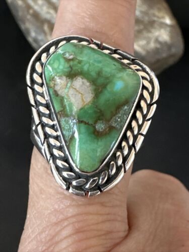 Women's Green Sonoran Turquoise Ring | Navajo Sterling Silver | Sz 8.5 | Authentic Native American Handmade | 16394