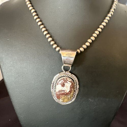 Navajo Wild Horse Turquoise Pendant Necklace | Sterling Silver | Authentic Native American Handmade | 17475