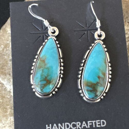 Navajo Blue Turquoise Dangle Earrings | Sterling Silver | Authentic Native American Handmade | 16505