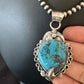 Navajo Blue Turquoise Pendant Necklace | Sterling Silver Pearls | Authentic Native American Handmade | 15639