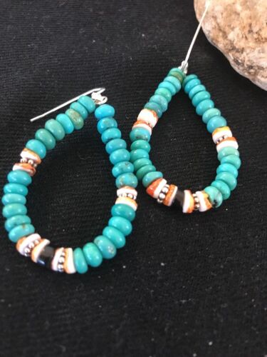 Navajo Sterling Silver Turquoise Spiny Oyster Earrings | Southwestern | 3796