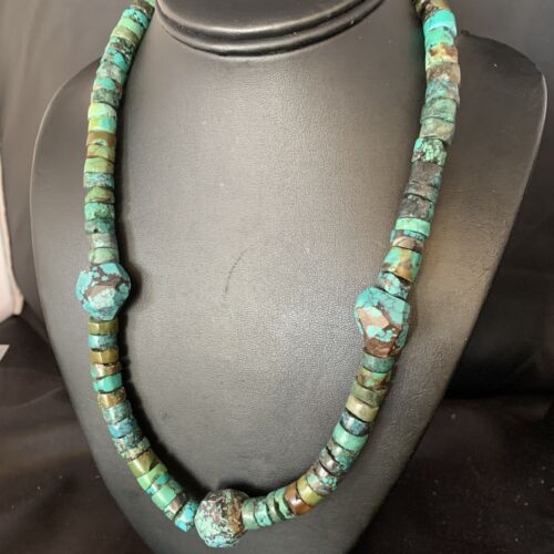Navajo Turquoise Heishi Spiderweb Necklace | Sterling Silver | 21" | Authentic Native American Handmade | 12505