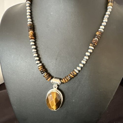 Southwestern Coffee Brown Tiger's Eye Pendant Necklace | Sterling Silver | 16" | 16368