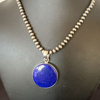 Navajo Blue Lapis Pendant with Pearls | Sterling Silver Necklace | 20" | Authentic Native American Handmade | 16660