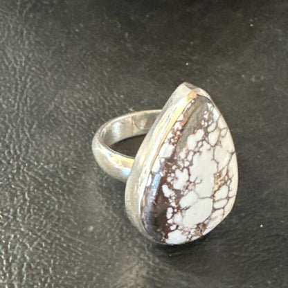 Navajo Wild Horse Turquoise Ring | Sterling Silver | Sz 7 Adjustable | Authentic Native American Handmade | 15548 - Masha USA