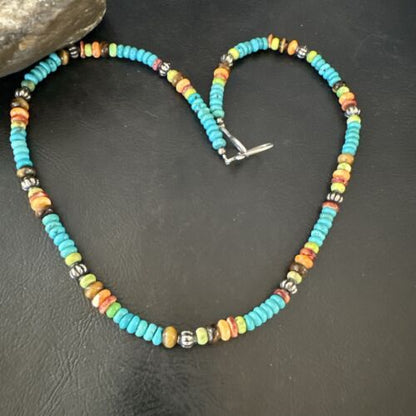 Navajo Blue Turquoise Spiny Oyster Necklace | Sterling Silver | 19" | Authentic Native American Handmade | 17490
