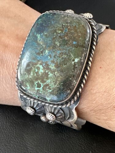 Navajo Sterling Silver Blue Turquoise Cuff Bracelet | Authentic Native American Handmade | 15987 - Masha USA