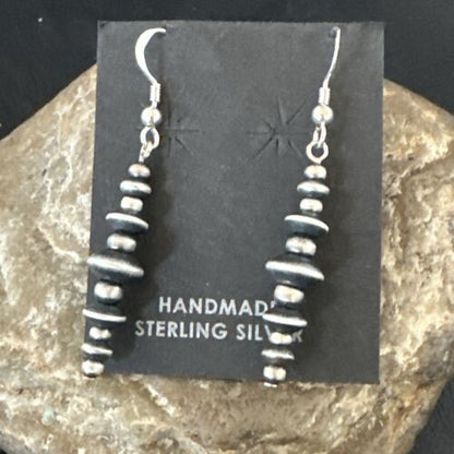 Navajo Pearls Sterling Silver Dangle Saucer Bead Earrings | 1.5" | Authentic Native American Handmade