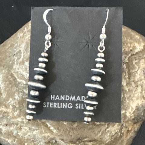 Navajo Pearls Sterling Silver Dangle Saucer Bead Earrings 1.5” 17416