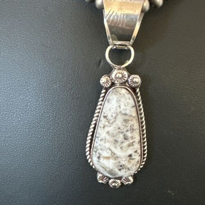 Men's White Buffalo Turquoise Pendant Necklace | Navajo Pearl Sterling Silver | 17045