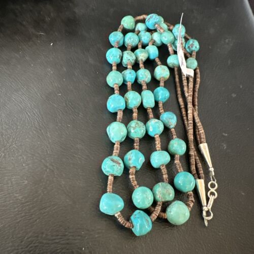 Navajo Blue Graduated Turquoise Shell Bead Necklace | Sterling Silver | 22" | Authentic Native American Handmade | 11280