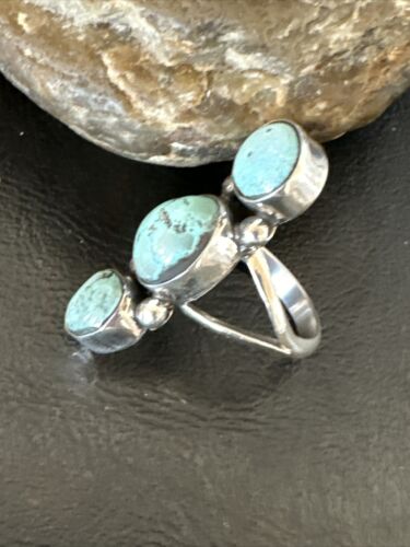 Navajo Blue Dry Creek Turquoise Cluster Ring | Authentic Native American Sterling Silver | Multi-Stone | Sz 8.5 | 17839