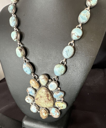 Navajo Blue Golden Hills Turquoise Lariat Necklace Pendant | Authentic Native American Handmade | 16184
