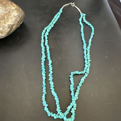 Navajo Blue Kingman Nugget Turquoise Necklace | Sterling Silver | 20" | Authentic Native American Handmade | 17462