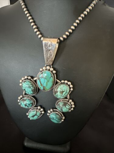 Navajo Spiderweb Turquoise Naja Pendant | Sterling Silver | Authentic Native American Handmade | 16807