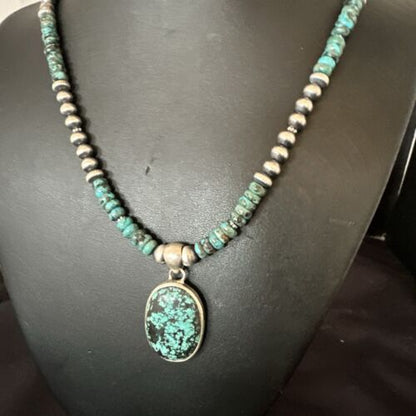 Men's Blue Spiderweb Turquoise Pendant Necklace | Navajo Sterling Silver | Authentic Native American Handmade | 17083