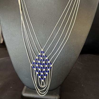 Crisscross Blue Lapis Heishi Necklace | 5 Strand Liquid Sterling Silver | 22" | 15882