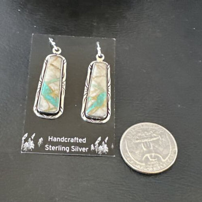 Navajo Blue Boulder Turquoise Dangle Earrings | Sterling Silver | Authentic Native American Handmade | 16496