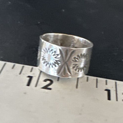 Navajo Stamped Wide Band Ring | Sterling Silver | Sz 5 | Authentic Native American Handmade | 15295