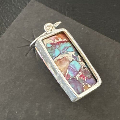 Navajo Blue Turquoise & Red Spiny Oyster Inlay Dangle Earrings | Sterling Silver | Native American Handmade | 15576