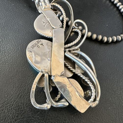 Navajo White Buffalo Kingman Turquoise Sterling Silver Pendant Necklace | 21" | Handmade 15949