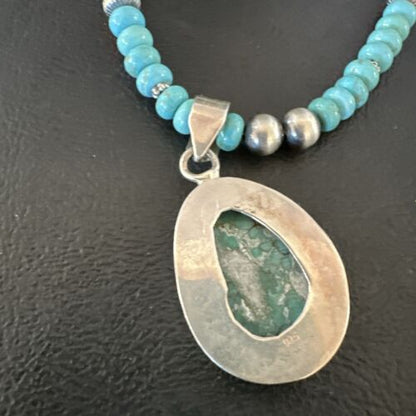 Navajo Blue Spiderweb Turquoise Pendant Necklace | Sterling Silver | Authentic Native American Handmade | 16936