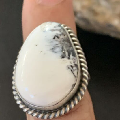 Navajo White Buffalo Turquoise Ring | Sterling Silver | Sz 5.5 | Authentic Native American Handmade | 11643