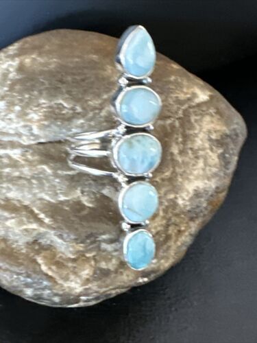 Navajo Blue Larimar Multi-Stone Ring | Authentic Native American Sterling Silver | Multi-Stone | Sz 8 | 15930