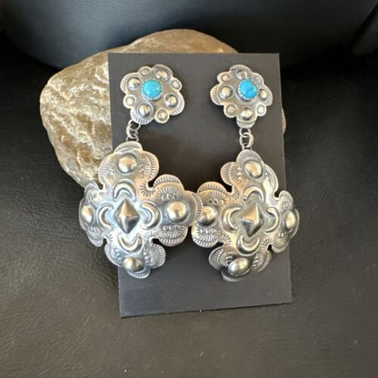 Navajo Stamped Sterling Silver Earrings Set | Handmade | 2.75" | Authentic Native American | 16341